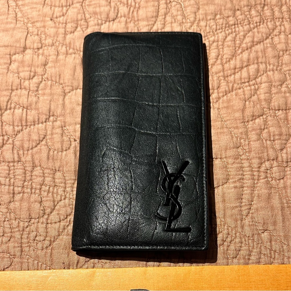 YSL Yves Saint Laurent Long Wallet - All Black, Crocodile Leather!  Like new!!